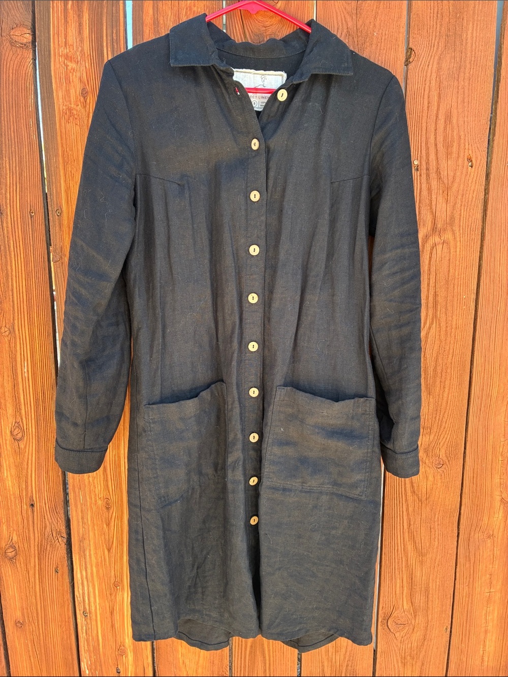 NotPERFECTLINEN Black Button-Front Ottawa Shirt Dress with Tie Waist - small